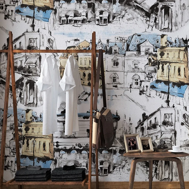 Rollo de papel pintado industrial con pintura al óleo para comedor, gris y amarillo, 33 pies x 20,5 pulgadas Gris Clearhalo