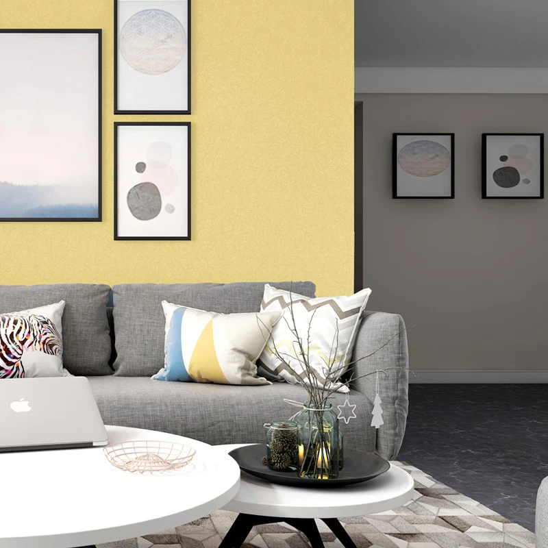 Rollo de papel pintado liso amarillo pastel impermeabilizante arte minimalista de la pared de la sala de estar Amarillo Cl...