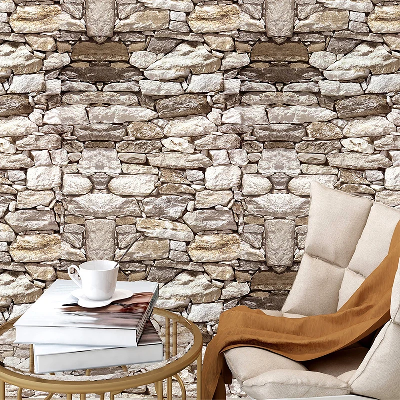 Rollo de papel pintado Rocky despegar y pegar, arte de pared de PVC para el interior de la casa, marrón Clearhalo