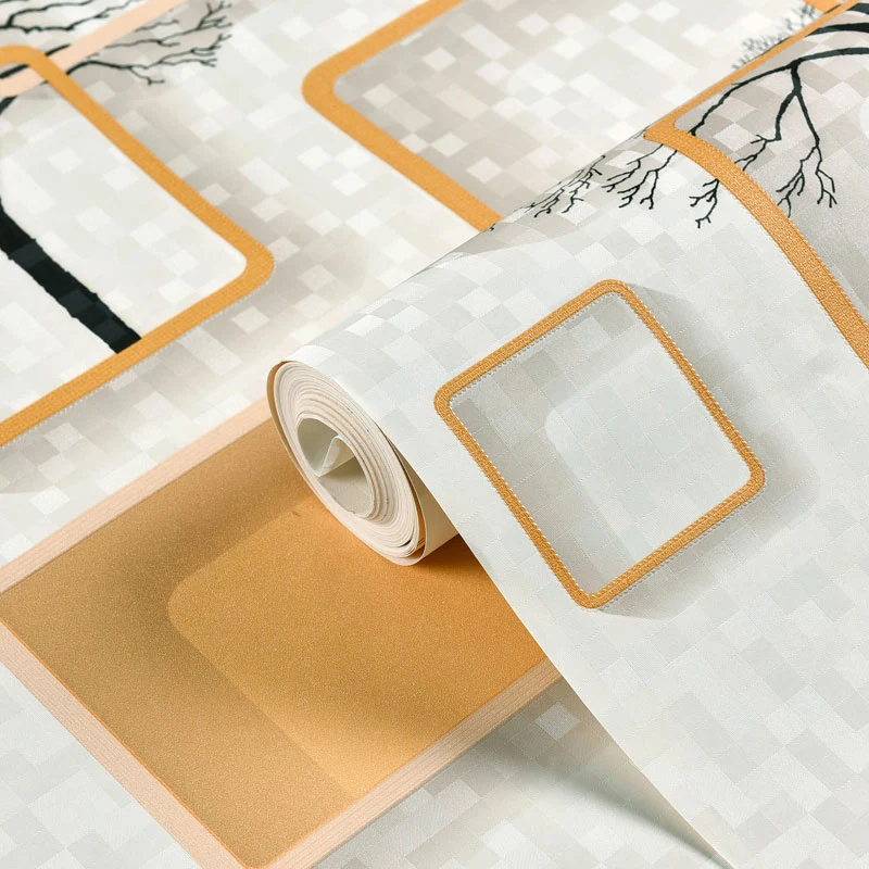 Rollo de papel tapiz 3D con forma de árbol y cuadrado para pared decorativa, arte de pared contemporáneo sin pegar, 57.1 p...