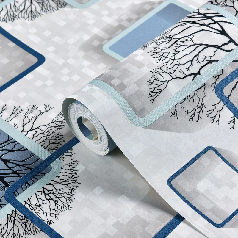 Rollo de papel tapiz 3D con forma de árbol y cuadrado para pared decorativa, arte de pared contemporáneo sin pegar, 57.1 p...