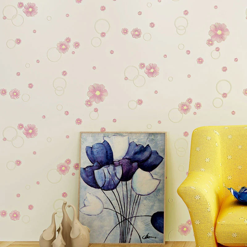 Rollo de papel tapiz decorativo con diseño de flores densas, tela no tejida, revestimiento de paredes Simple para niños, f...