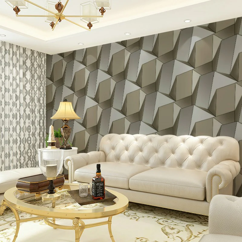 Rollo de papel tapiz geométrico con efecto 3D, decoración de pared para sala de estar sin pegar de mediados de siglo Azul...