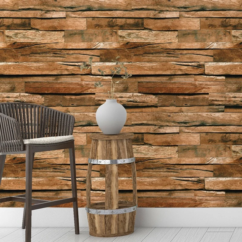 Rollo de papel tapiz de madera con empalme marrón, revestimiento de paredes resistente la humedad para sala de estar Clear...