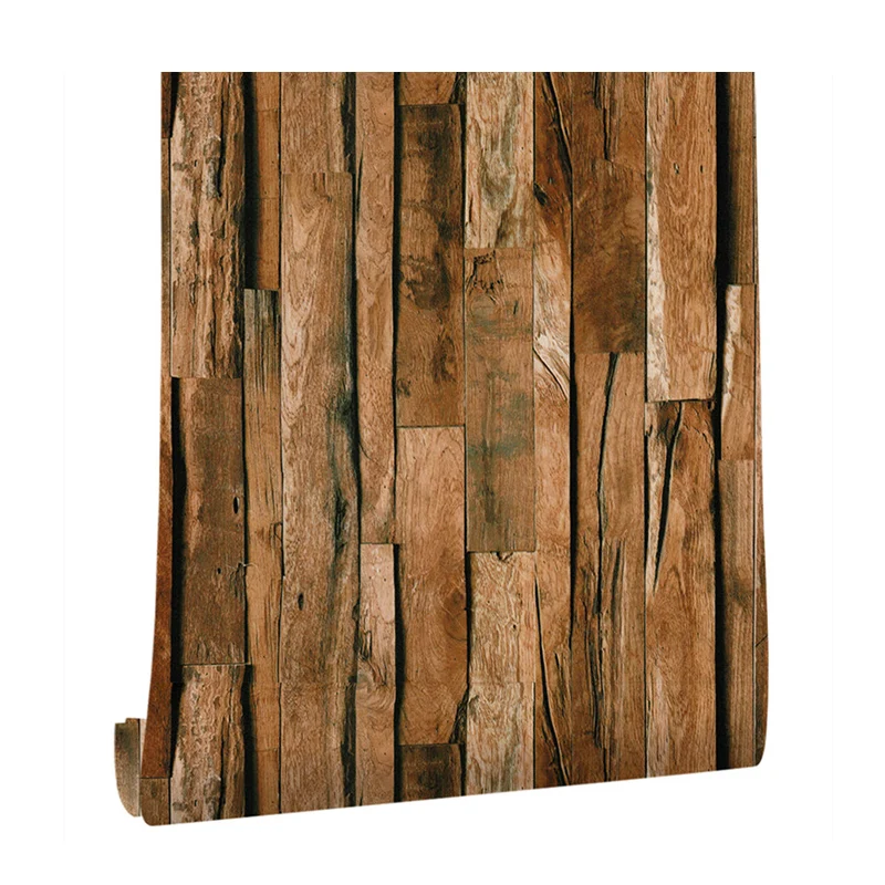 Rollo de papel tapiz de madera con empalme marrón, revestimiento de paredes resistente la humedad para sala de estar Clear...