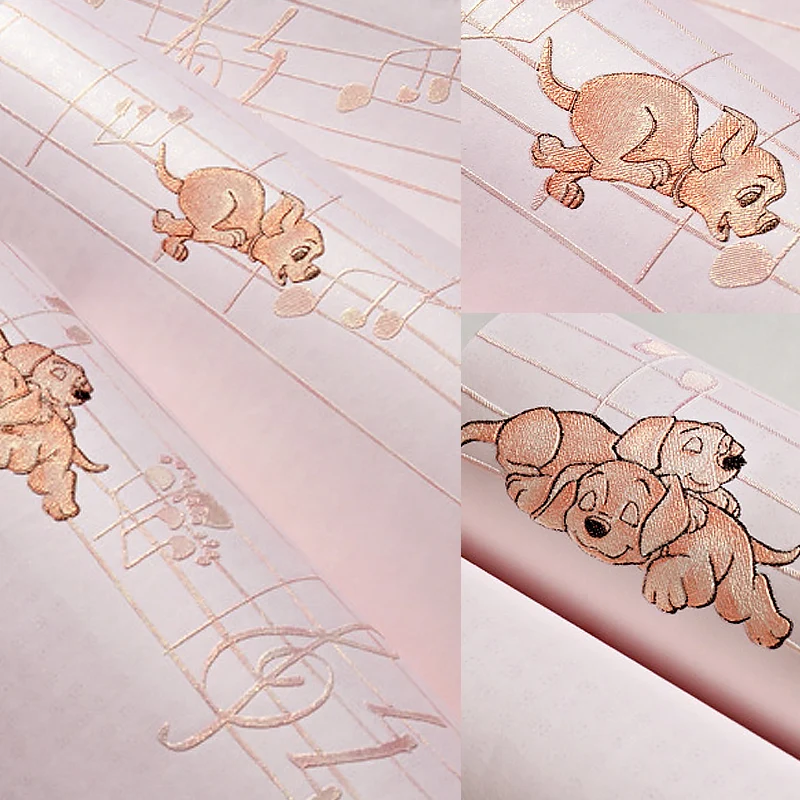 Rollo de papel tapiz para cachorros, Color suave, novedad, Material no tejido, arte de pared para habitación infantil Rosa...