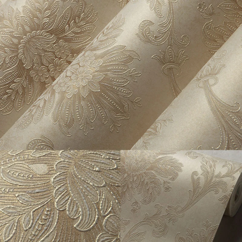 Rollo de papel tapiz para sala de estar con diseño de damasco de color neutro, 33'L x 20.5"W, sin pegar Caqui Clearhalo