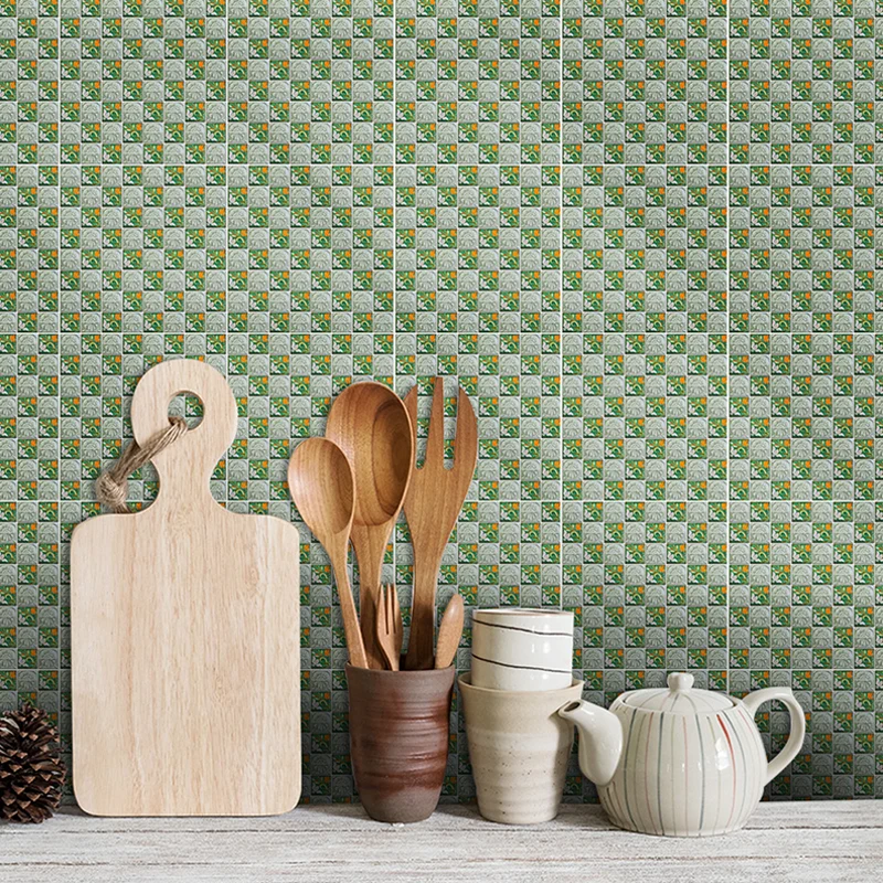 Stick On Mosaic Tiles Wallpaper Panel Set Arte de pared contemporáneo verde para baño Clearhalo