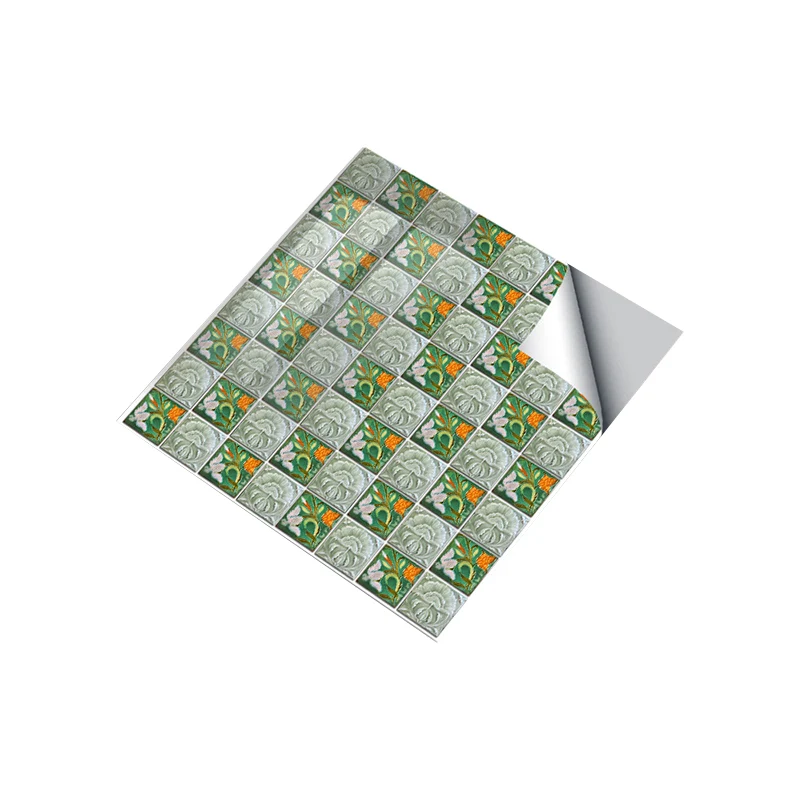 Stick On Mosaic Tiles Wallpaper Panel Set Arte de pared contemporáneo verde para baño Clearhalo