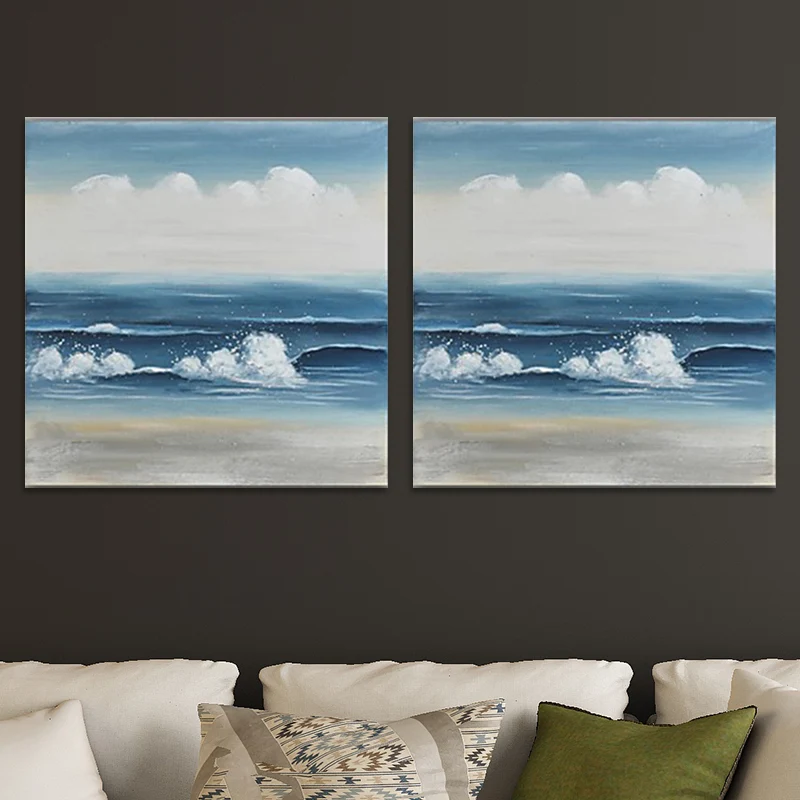 Textured Surges Wall Art Print Canvas Pintura contemporánea para sala de estar, azul Clearhalo