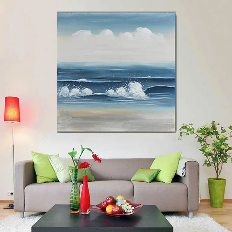 Textured Surges Wall Art Print Canvas Pintura contemporánea para sala de estar, azul Clearhalo