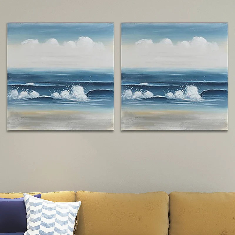 Textured Surges Wall Art Print Canvas Pintura contemporánea para sala de estar, azul Clearhalo