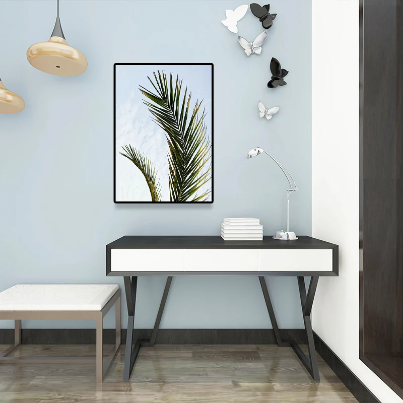 Tropics Palmera Rama Lienzo Verde-Azul Texturizado Arte de la Pared Decoración para Comedor Verde Clearhalo
