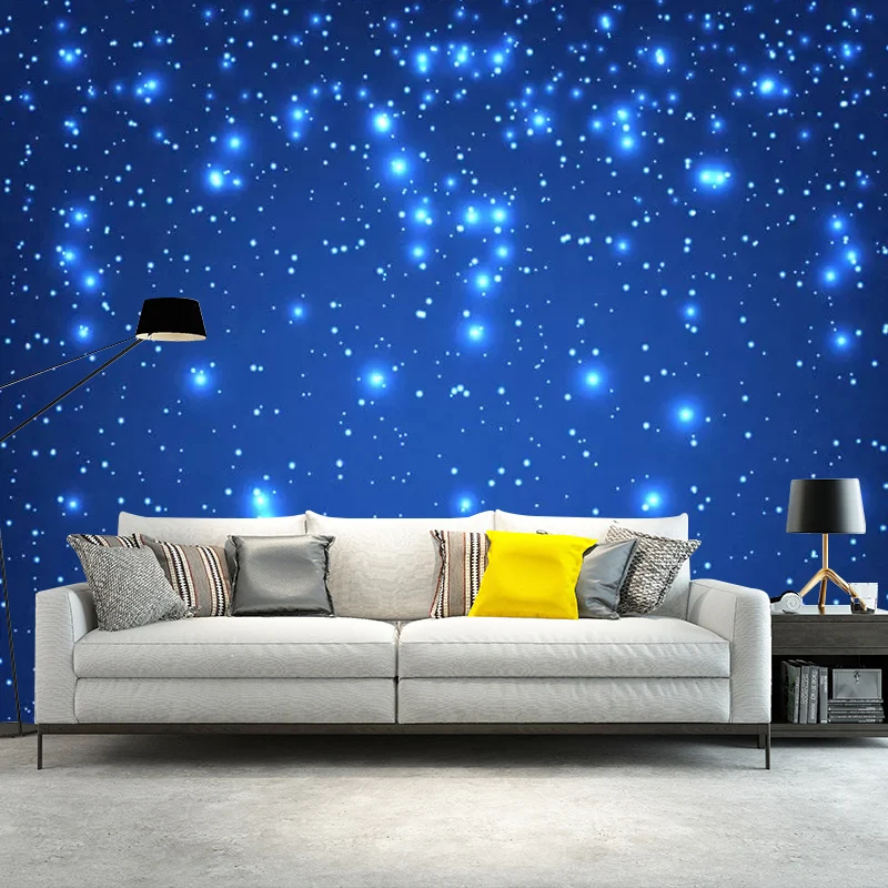 Vinilo Mural Luminoso Galaxia Dormitorio Decorativo Revestimiento Nórdico en Azul, Hecho Medida Azul Clearhalo
