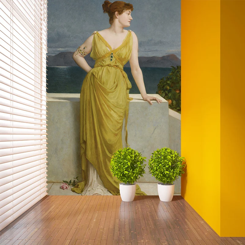 Vinilo Mural Mujer Gigante en Tela No Tejida Amarilla y Marrón Decoración de Pared para Salón, Hecho Medida Amarillo Clear...