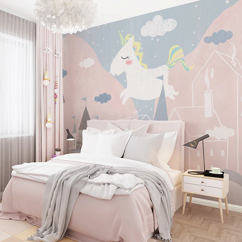 Whole Tiny Horse Revestimiento de Paredes para Niños Papel Pintado Mural Fantasy Sky en Rosa Pastel, Resistente al Agua Ro...