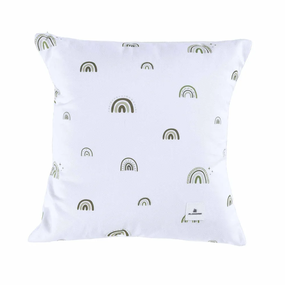 Cojín infantil cuadrado (35x35 cm) blanco con arcoíris · 690-127E Espuma do mar