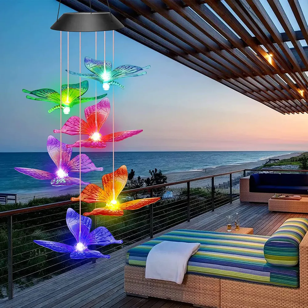Colgante Solar Mariposas Luz Multicolor