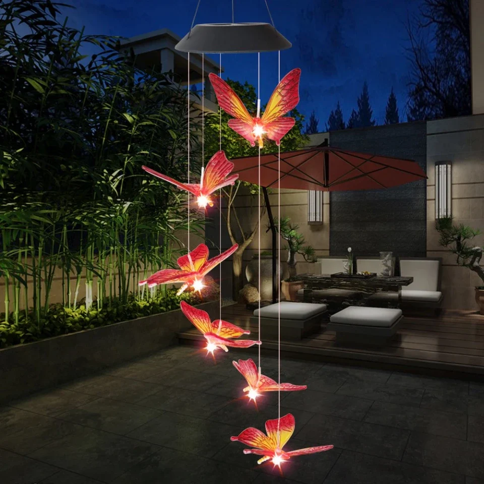 Colgante Solar Mariposas Luz Multicolor