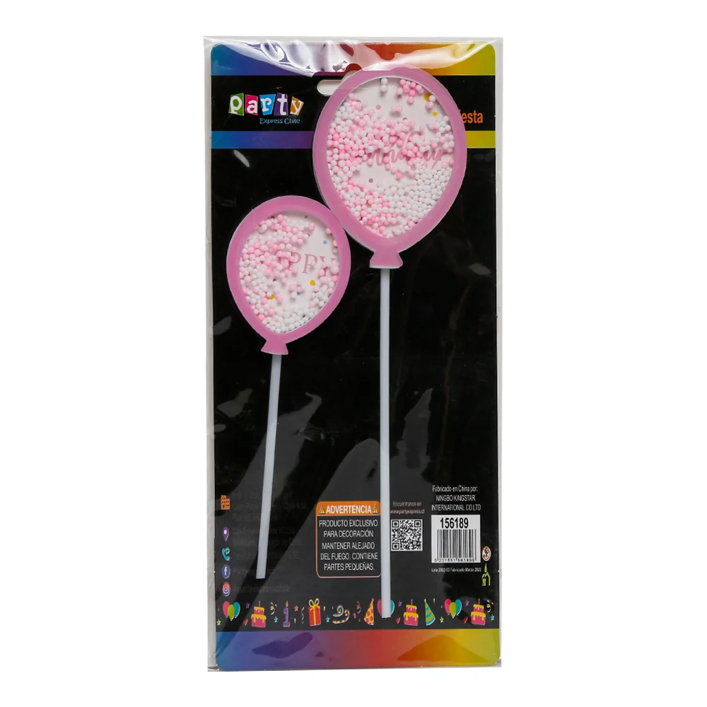 🎂 Adorno para Torta Globos con Confetti Rosado x2 Unidades COMERCIALIZADORA PARTY EXPRESS CHILE LTDA