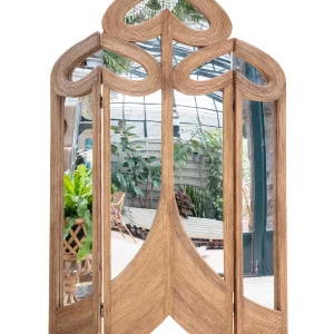 Espejo o biombo de tres piezas con forma de palmeras realizado en bambú. Francia. ños 70 Consuralia SL