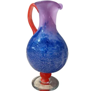 Jarra de cristal de Murano con asa y pie naranja y cuerpo lila y azul Consuralia SL