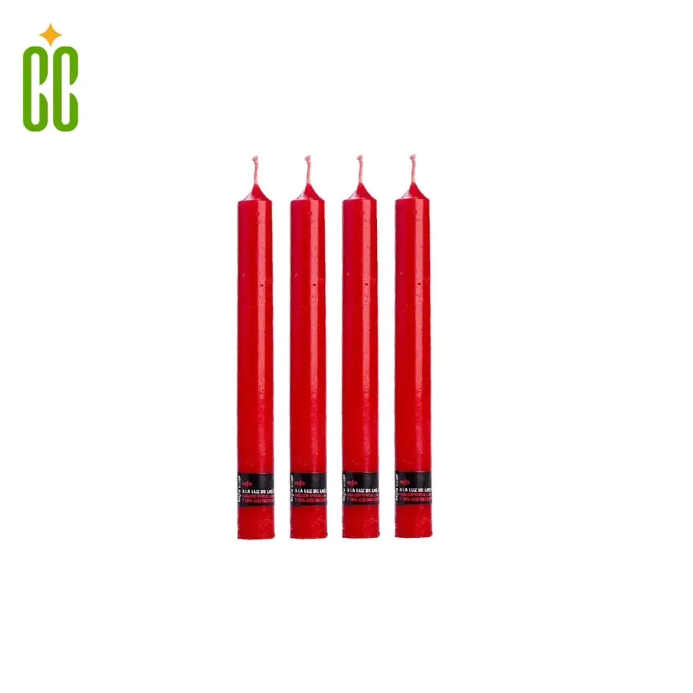 Adisco - Esencial Vela Colores Rojo, 1 Paquetes de 4 Bujías Cosmo Cosmetics