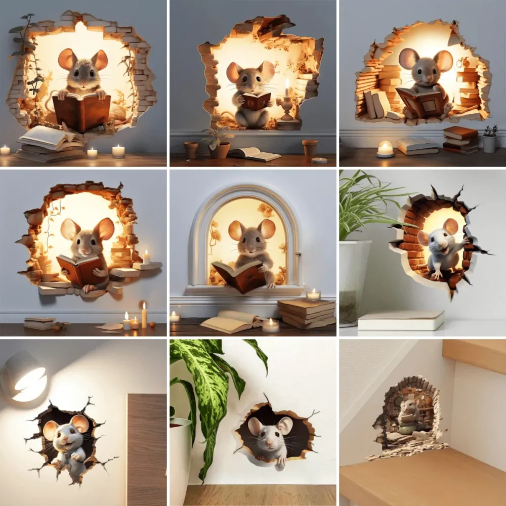 DecoraMice pegatinas de pared 3D de dibujos animados | encantadoras pegatinas de pared de ratón para la habitación infanti...