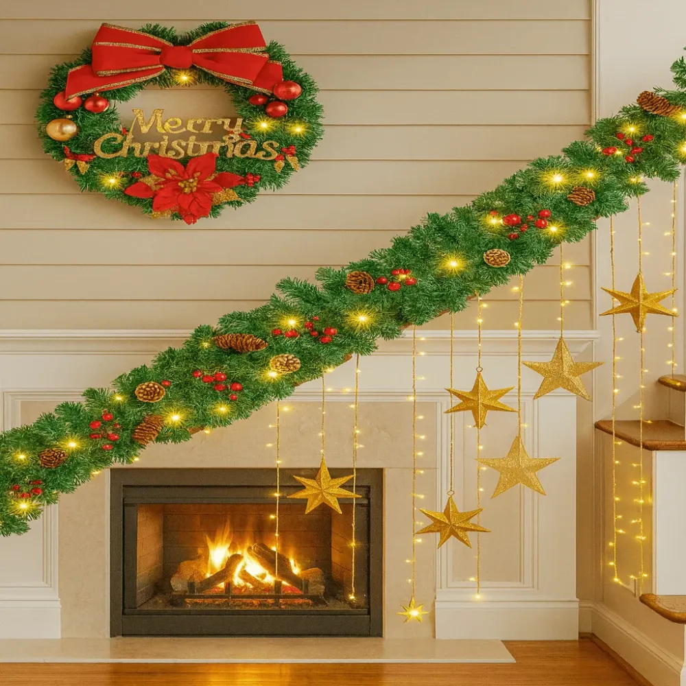 EVERBRIGHT GUIRNALDA – Guirnalda navideñ iluminada con función de temporizador Cozey Maison