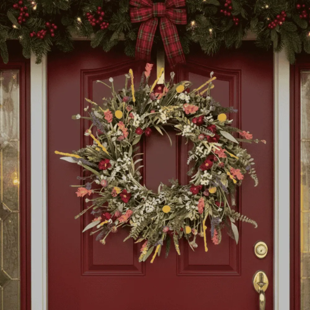 FLORASPIRE – Guirnalda decorativa exuberante para puerta con flores realistas y encanto durante todo el ño Cozey Maison