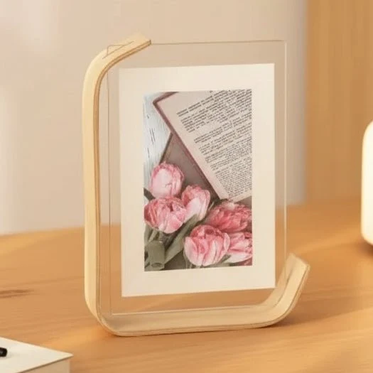 FOTODUO – Marco de fotos acrílico-madera con vista doble cara para decoración moderna de mesa Cozey Maison