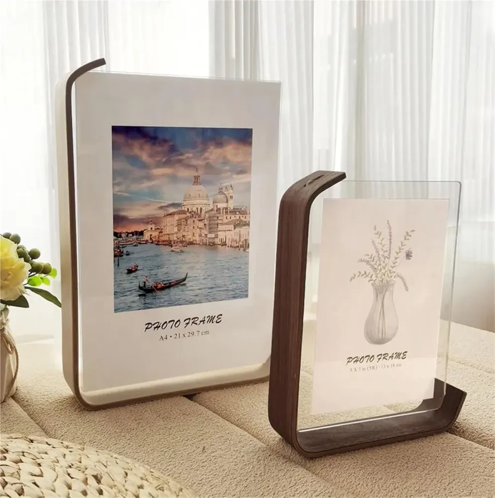 FOTODUO – Marco de fotos acrílico-madera con vista doble cara para decoración moderna de mesa Cozey Maison
