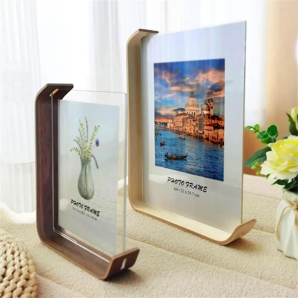 FOTODUO – Marco de fotos acrílico-madera con vista doble cara para decoración moderna de mesa Cozey Maison