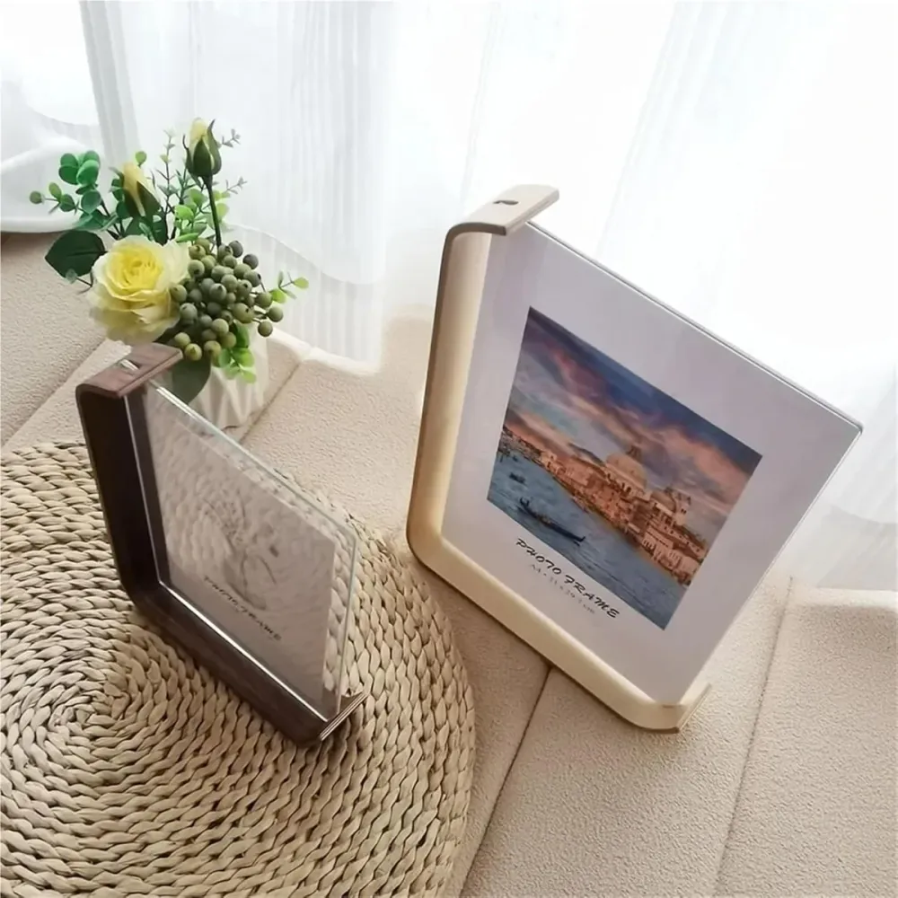 FOTODUO – Marco de fotos acrílico-madera con vista doble cara para decoración moderna de mesa Cozey Maison