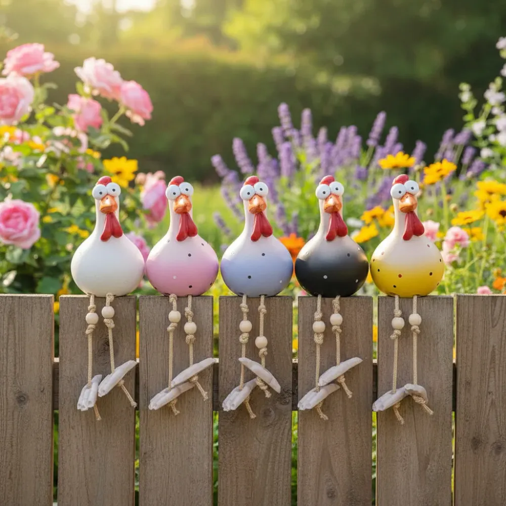 FRECHFEDER – Estatua de gallina de jardín juguetona con patas danzantes Cozey Maison