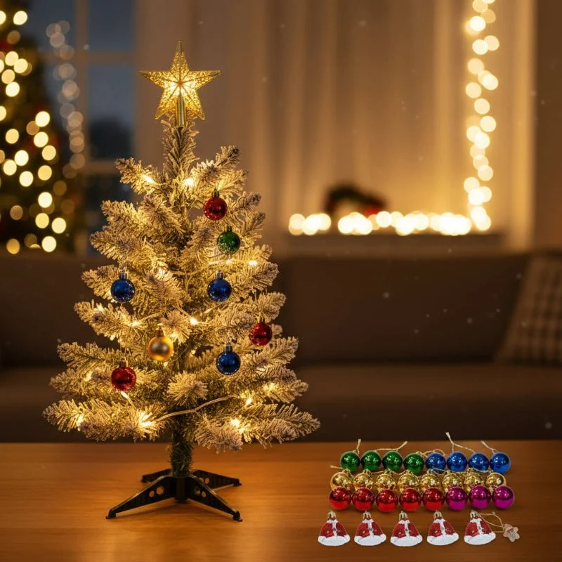 JOLLYBRIGHT – Árbol de Navidad de mesa predecorado (60 cm) con juego completo de adornos Cozey Maison