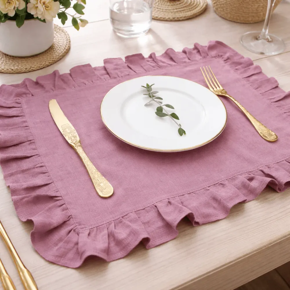 LOOMED LINEN – Servilleta de lino hecha mano con delicado borde de volantes Cozey Maison