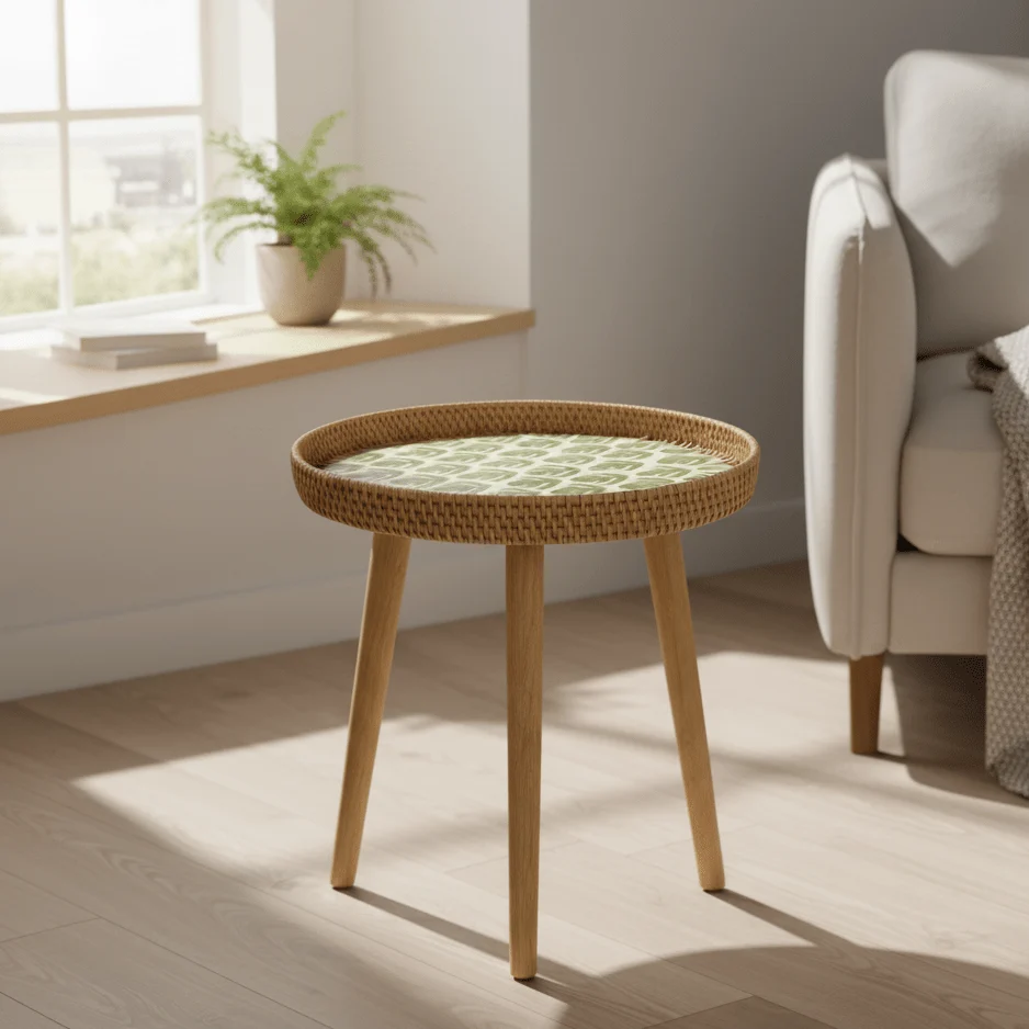RATTORA – Mesa de ratán hecha mano con diseño escandinavo de madera Cozey Maison