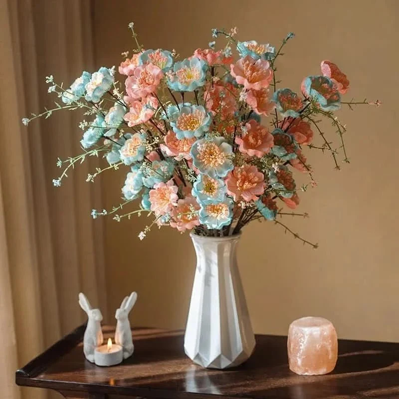 RHODOLUX – Ramo de rododendro de flores de seda con jarrón para interiores elegantes Cozey Maison