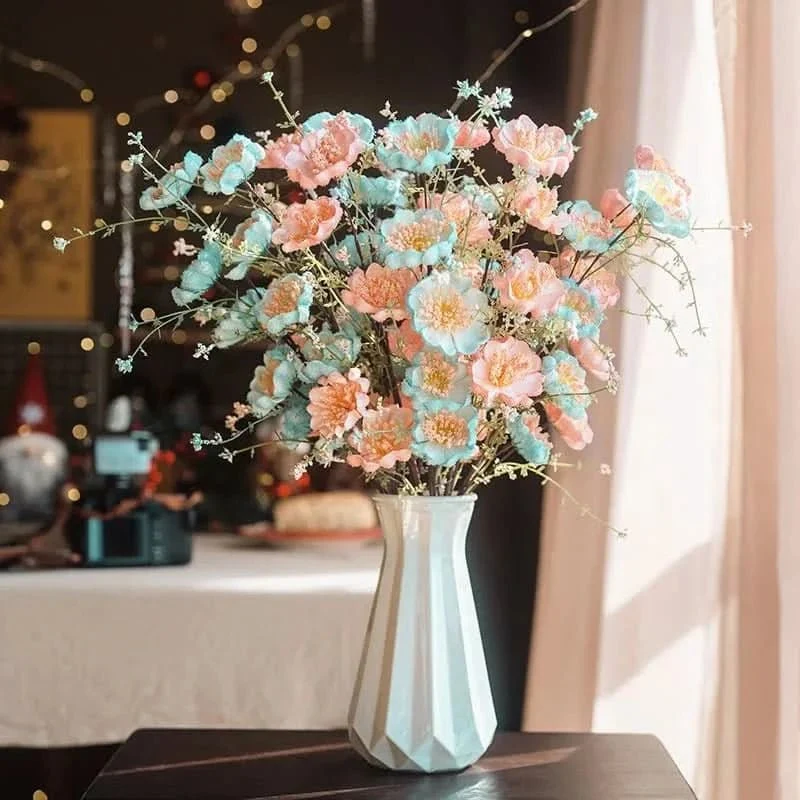 RHODOLUX – Ramo de rododendro de flores de seda con jarrón para interiores elegantes Cozey Maison