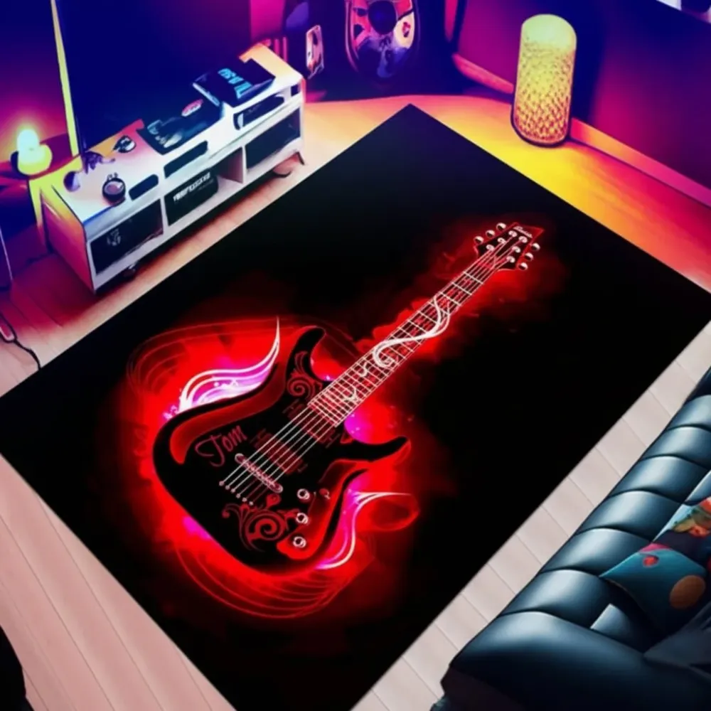SOFTVINTAGE – Alfombra de superficie con estampado de guitarra vintage de franela suave antideslizante para decoración del...