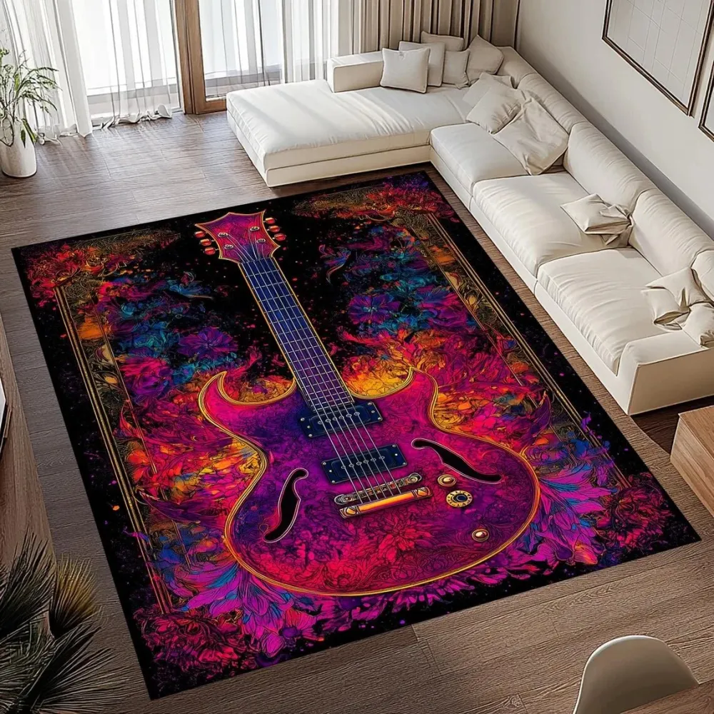 SOFTVINTAGE – Alfombra de superficie con estampado de guitarra vintage de franela suave antideslizante para decoración del...