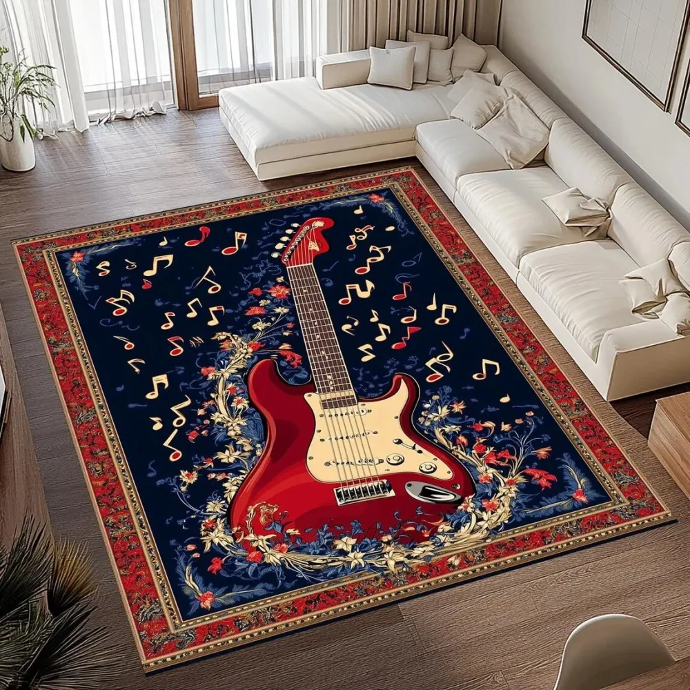 SOFTVINTAGE – Alfombra de superficie con estampado de guitarra vintage de franela suave antideslizante para decoración del...