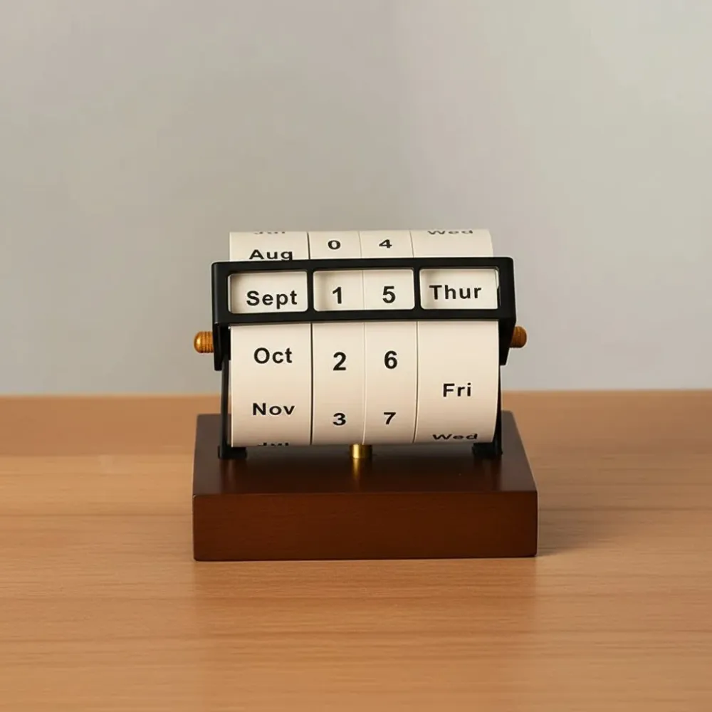 SPINDESK – Calendario giratorio de madera de mediados de siglo para una decoración de escritorio con estilo Cozey Maison