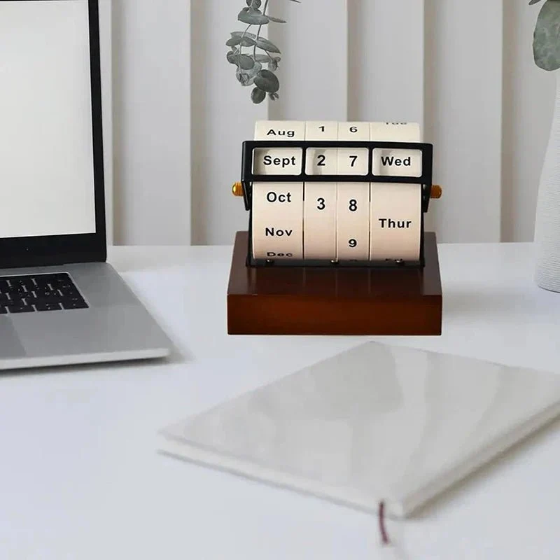 SPINDESK – Calendario giratorio de madera de mediados de siglo para una decoración de escritorio con estilo Cozey Maison