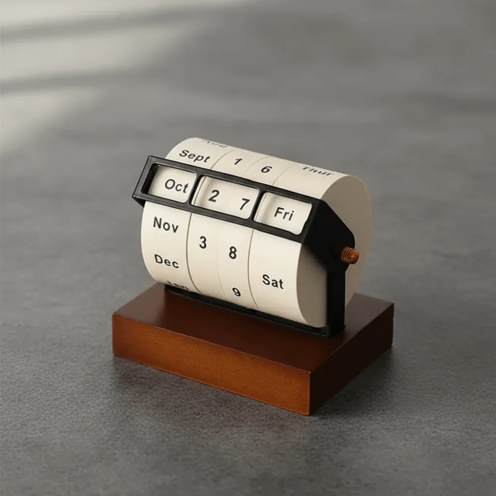 SPINDESK – Calendario giratorio de madera de mediados de siglo para una decoración de escritorio con estilo Cozey Maison