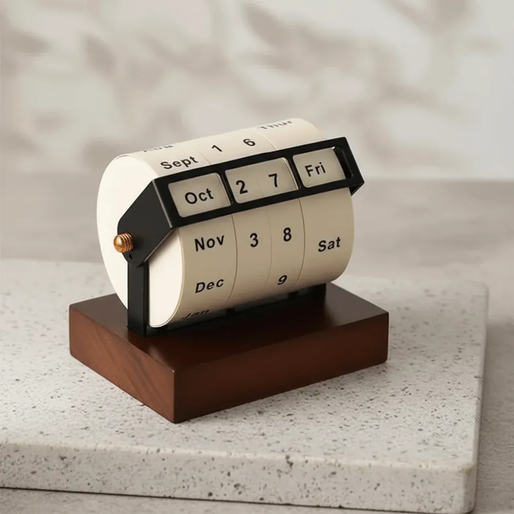 SPINDESK – Calendario giratorio de madera de mediados de siglo para una decoración de escritorio con estilo Cozey Maison
