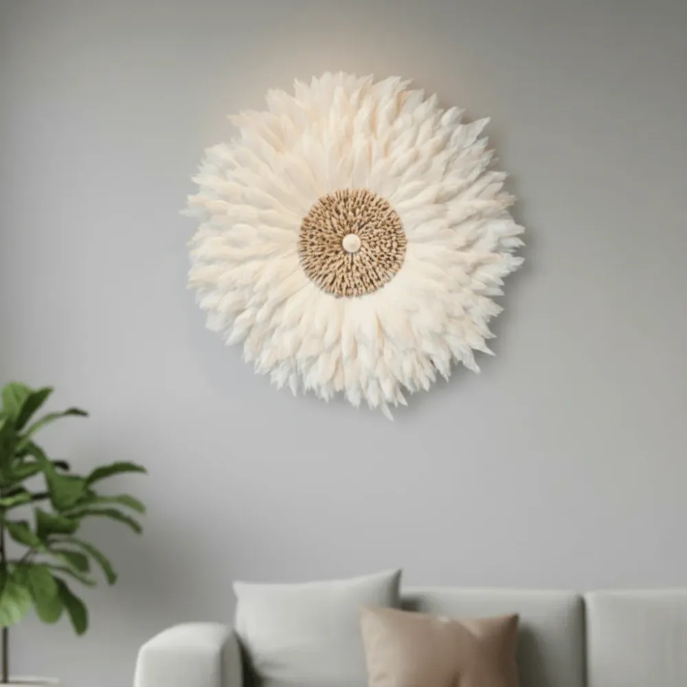 WHITESHELLIA – Sombrero Juju elegante de plumas blancas Cozey Maison