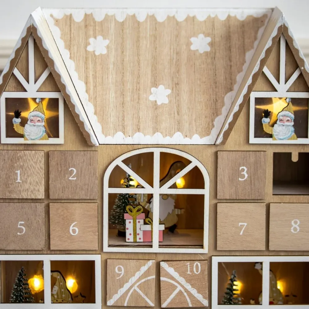 XMASCOTTAGE – Calendario de Adviento de madera iluminado para decoración festiva del hogar Cozey Maison