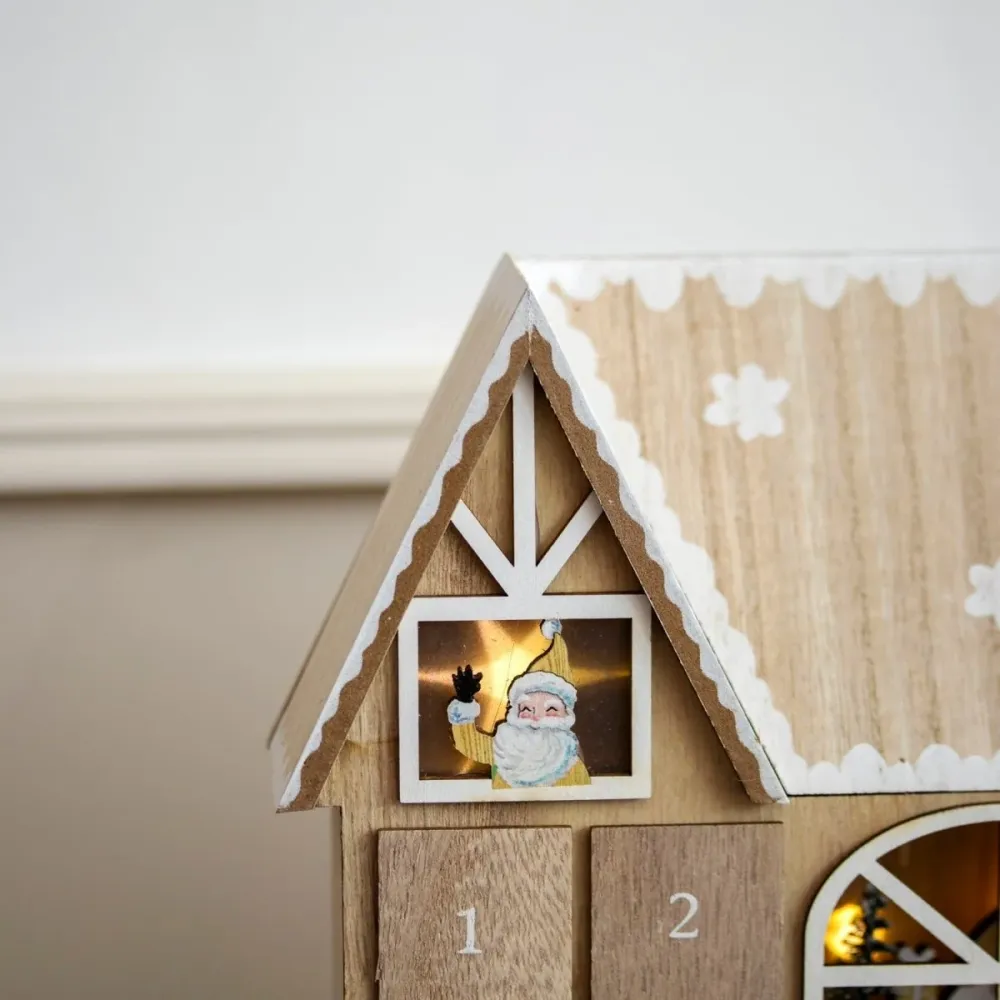 XMASCOTTAGE – Calendario de Adviento de madera iluminado para decoración festiva del hogar Cozey Maison